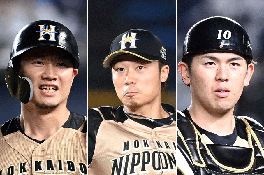 左から日本ハム西川遥輝、中島卓也、清水優心