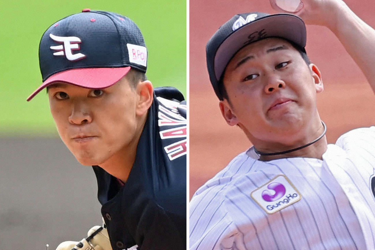楽天早川（左）、ロッテ鈴木