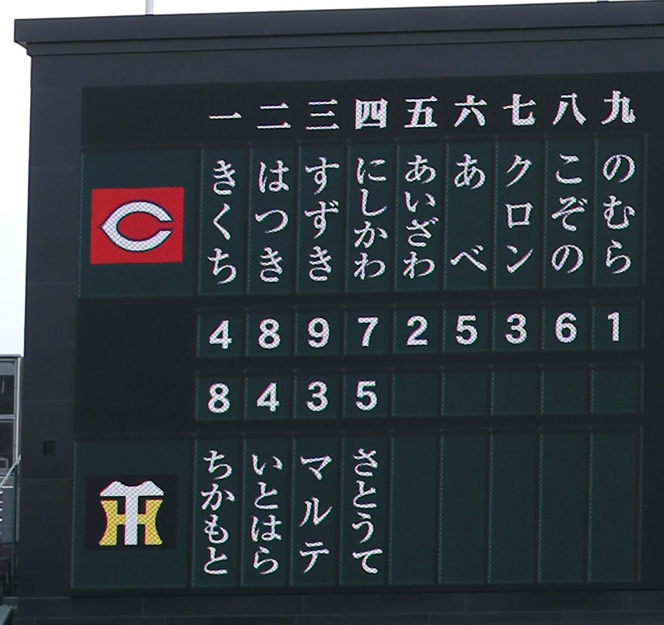 阪神対広島　阪神佐藤輝は4番三塁手でコールされる（撮影・上山淳一）