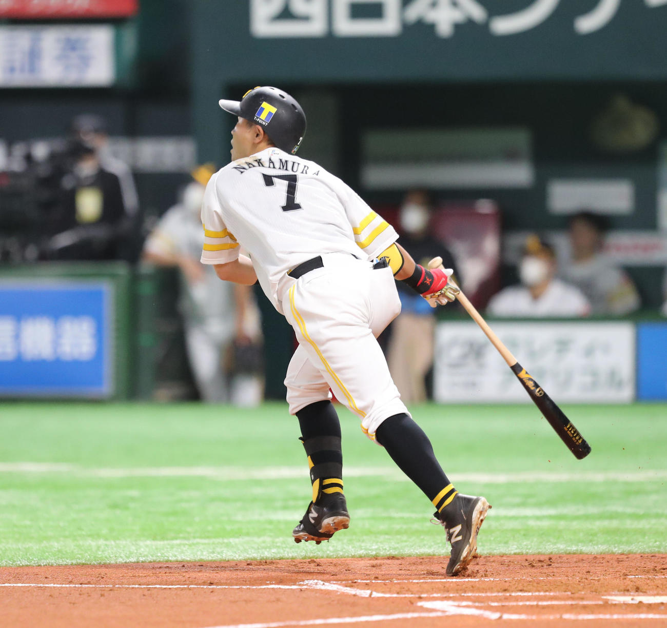 ソフトバンク対楽天　2回裏ソフトバンク無死、中村晃は右越えに同点本塁打を放つ（撮影・梅根麻紀）