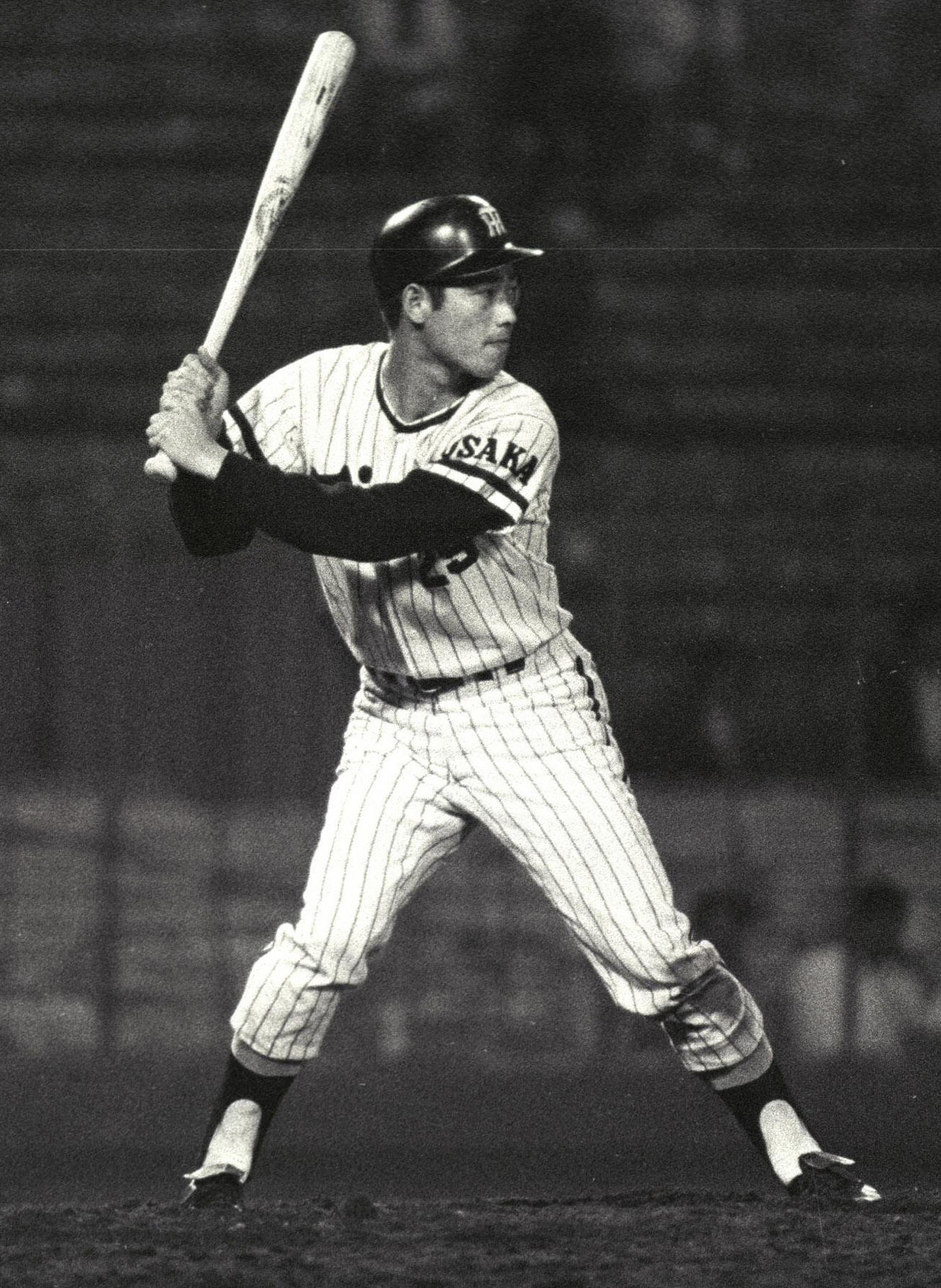 阪神タイガース望月充外野手（背番号29番）の
打撃フォーム（1973年撮影）