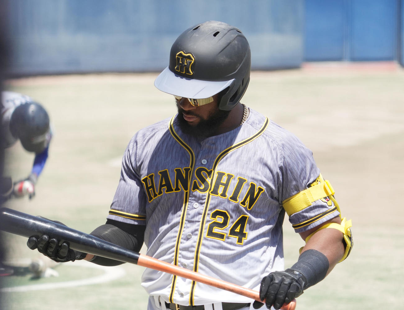 ウエスタン・リーグ中日対阪神　1回表阪神2死、三直に倒れた阪神、メル・ロハス・ジュニア（撮影・森本幸一）