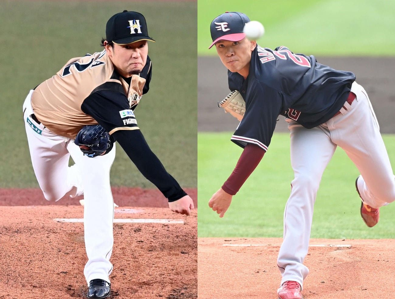 日本ハム池田隆英（左）、楽天早川隆久