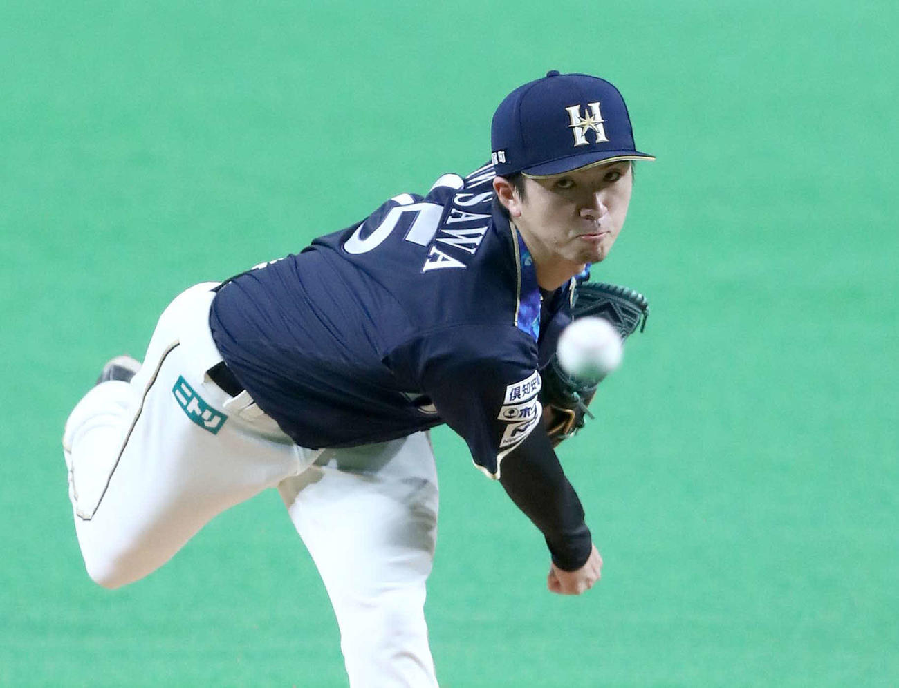 日本ハム対楽天　力投する日本ハム先発の上沢（撮影・黒川智章）