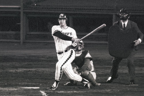 左越え本塁打を放つ阪神ハル・ブリーデンさん（1978年撮影）