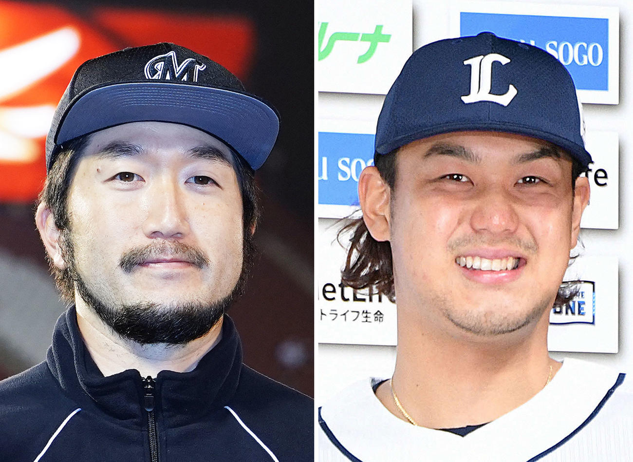 ロッテ石川歩、西武高橋光成（右）