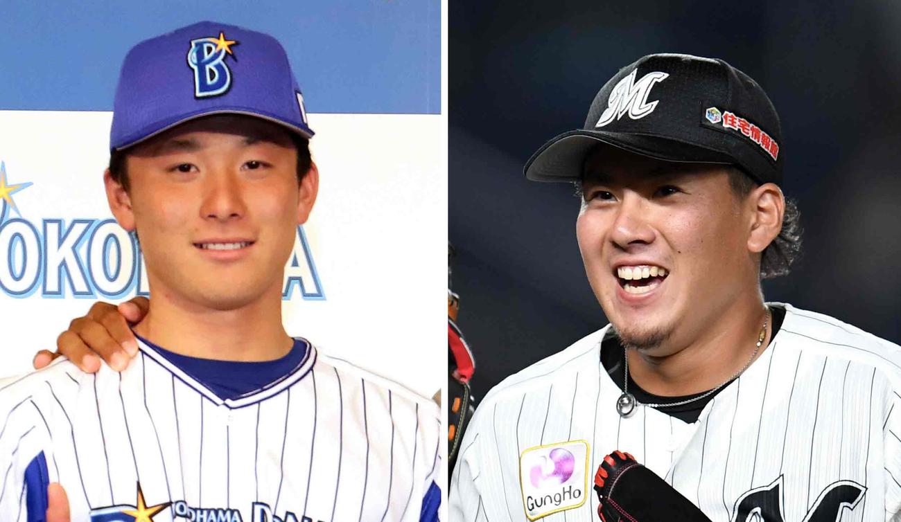 ロッテ東妻勇輔投手（右）とDeNA東妻純平捕手