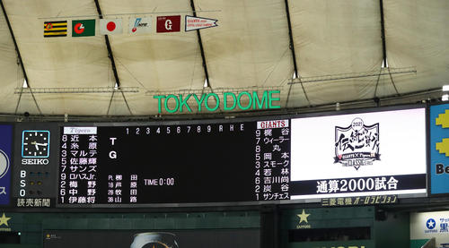 巨人対阪神 「伝統の一戦」2000試合目の両チームスタメン(撮影・足立雅史)