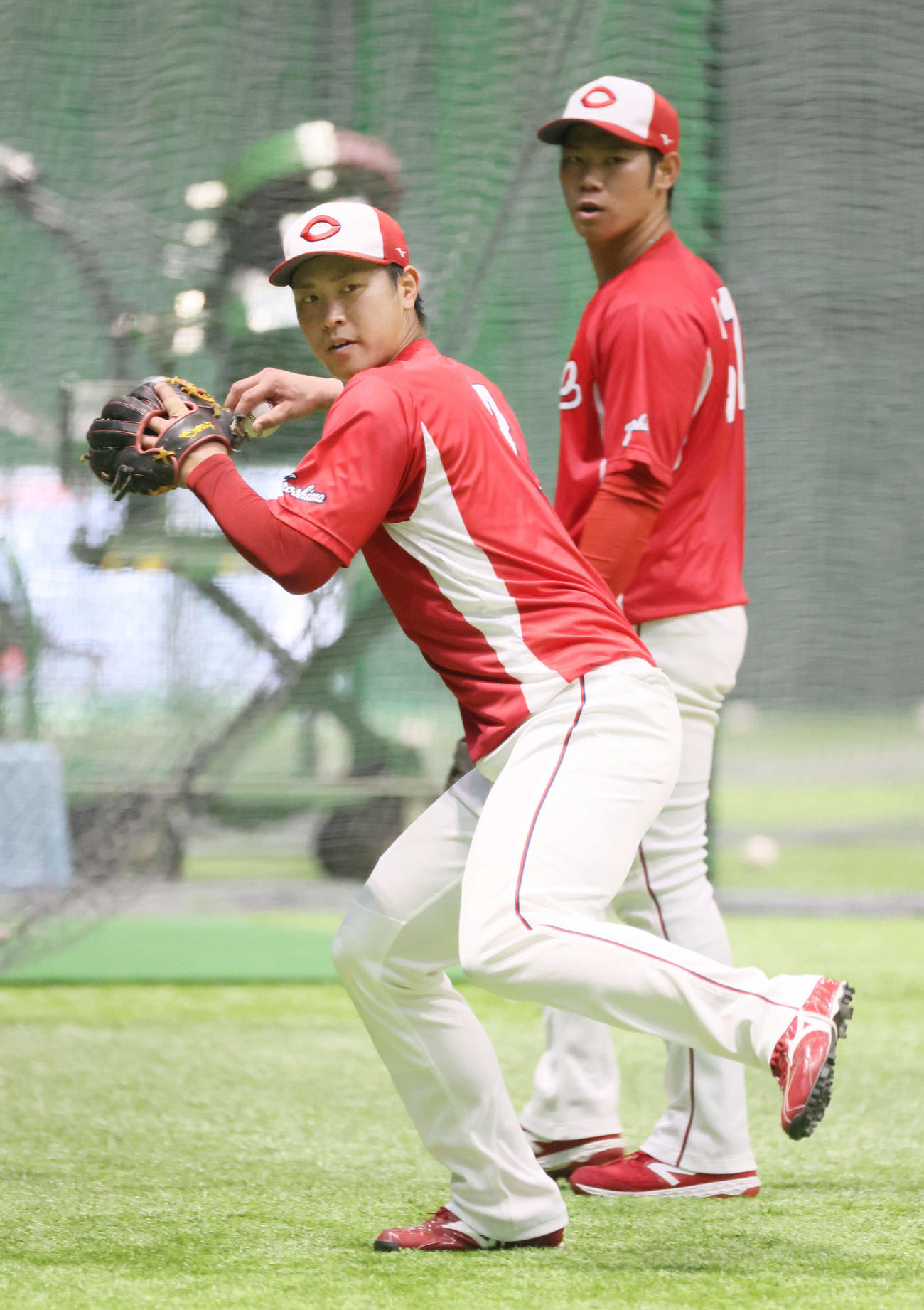 広島対DeNA　試合前練習をする堂林（撮影・加藤孝規）