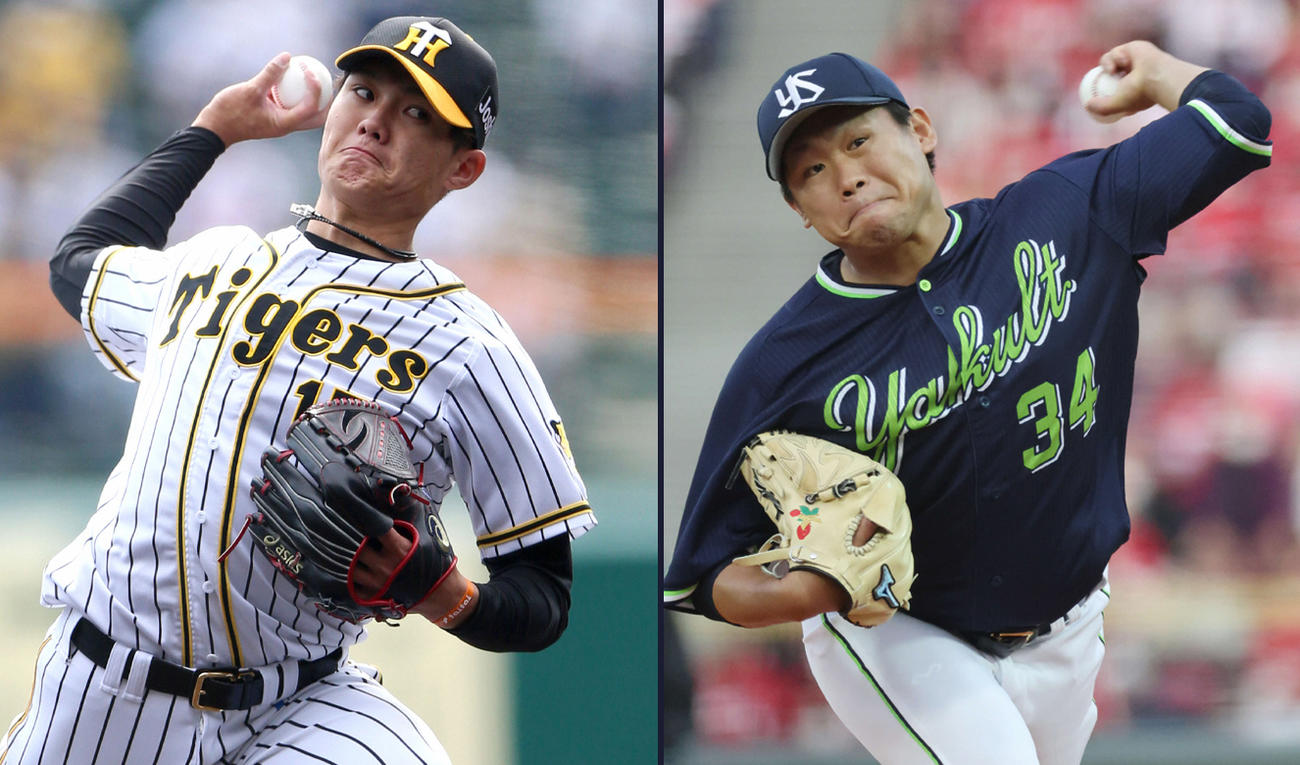 阪神西純矢（左）とヤクルト田口麗斗