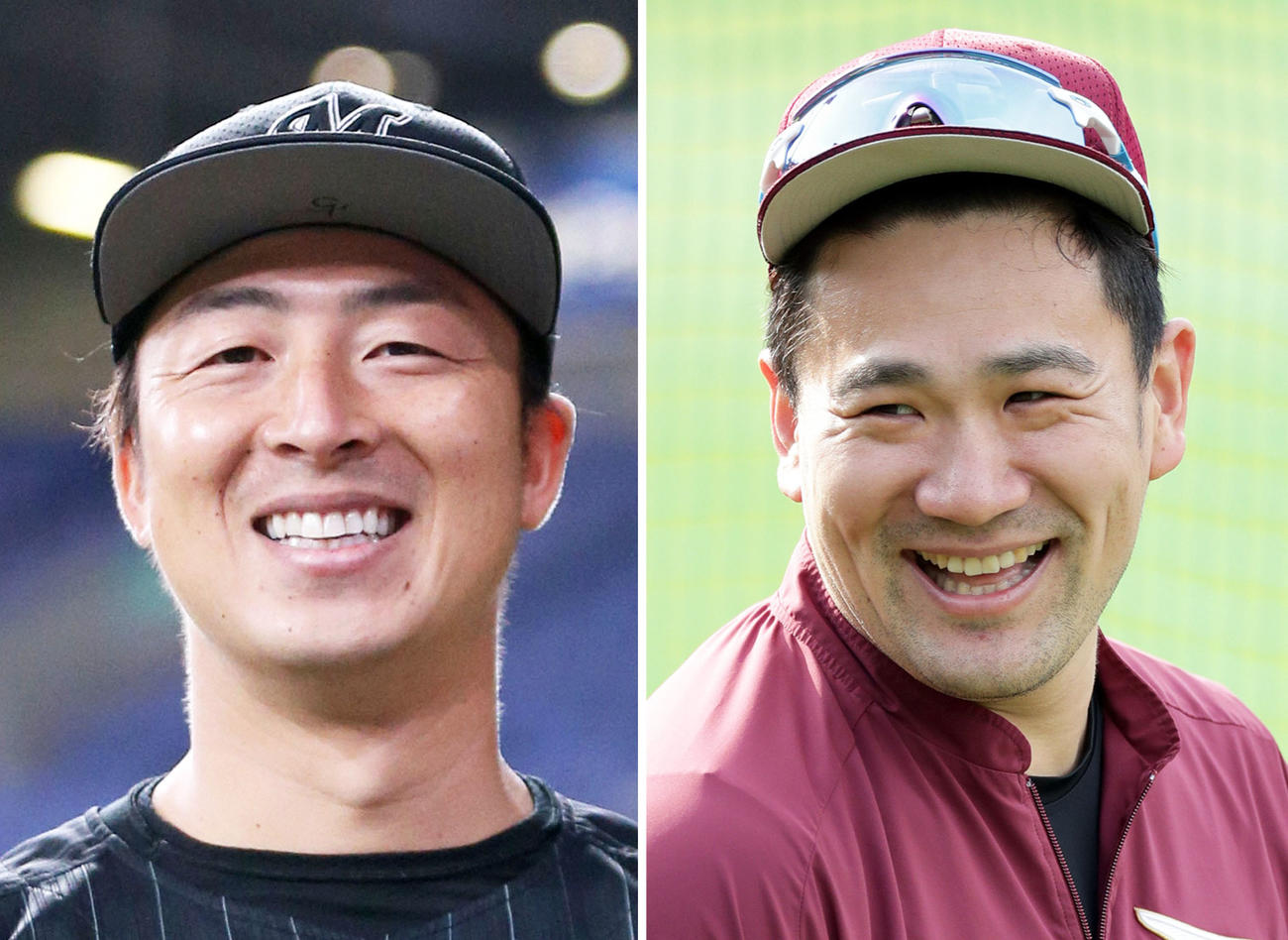 ロッテ美馬学、楽天田中将大（右）