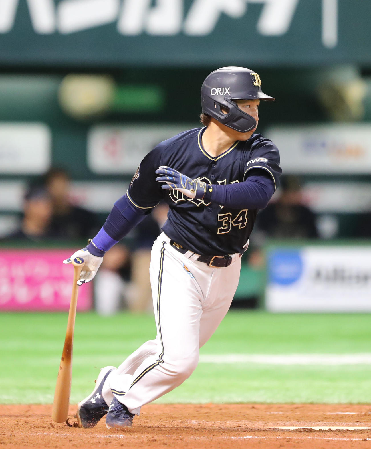 ソフトバンク対オリックス　9回表オリックス2死、吉田正尚は左前安打を放つ（撮影・梅根麻紀）