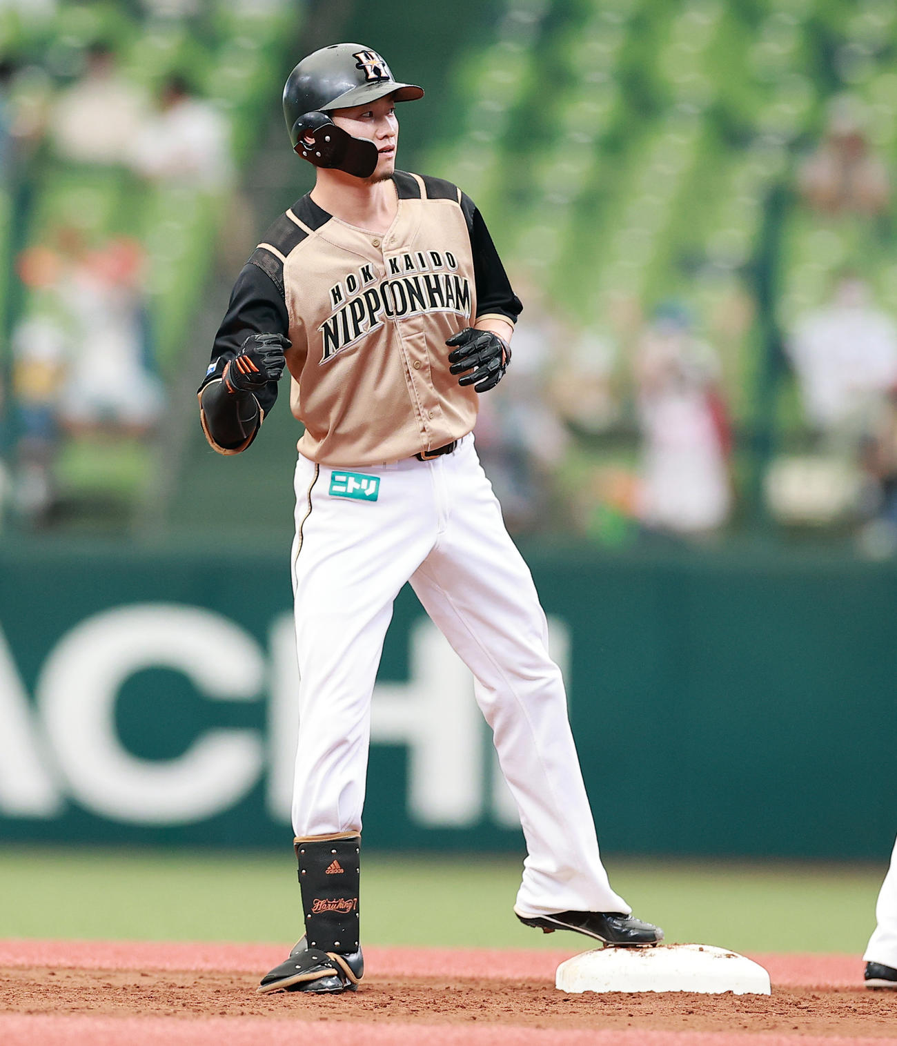 西武対日本ハム　3回表日本ハム2死二、三塁、西川は2点適時二塁打を放ちガッツポーズ（撮影・浅見桂子）