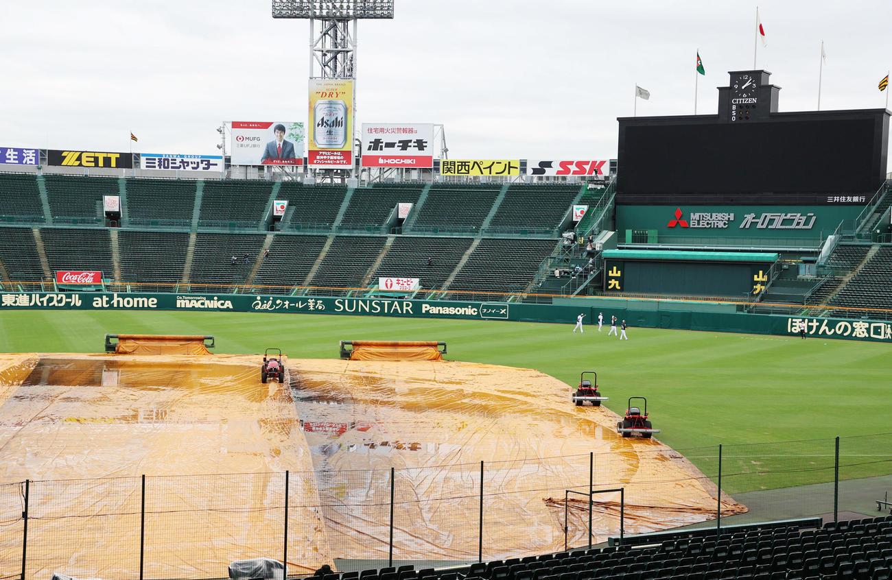阪神対ロッテ　14時の甲子園は雨がやむ（撮影・清水貴仁）