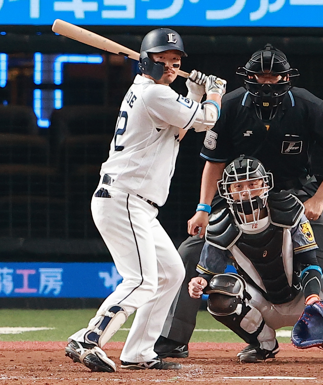 西武対阪神　5回裏西武無死二塁、打席に立つ川越（撮影・野上伸悟）