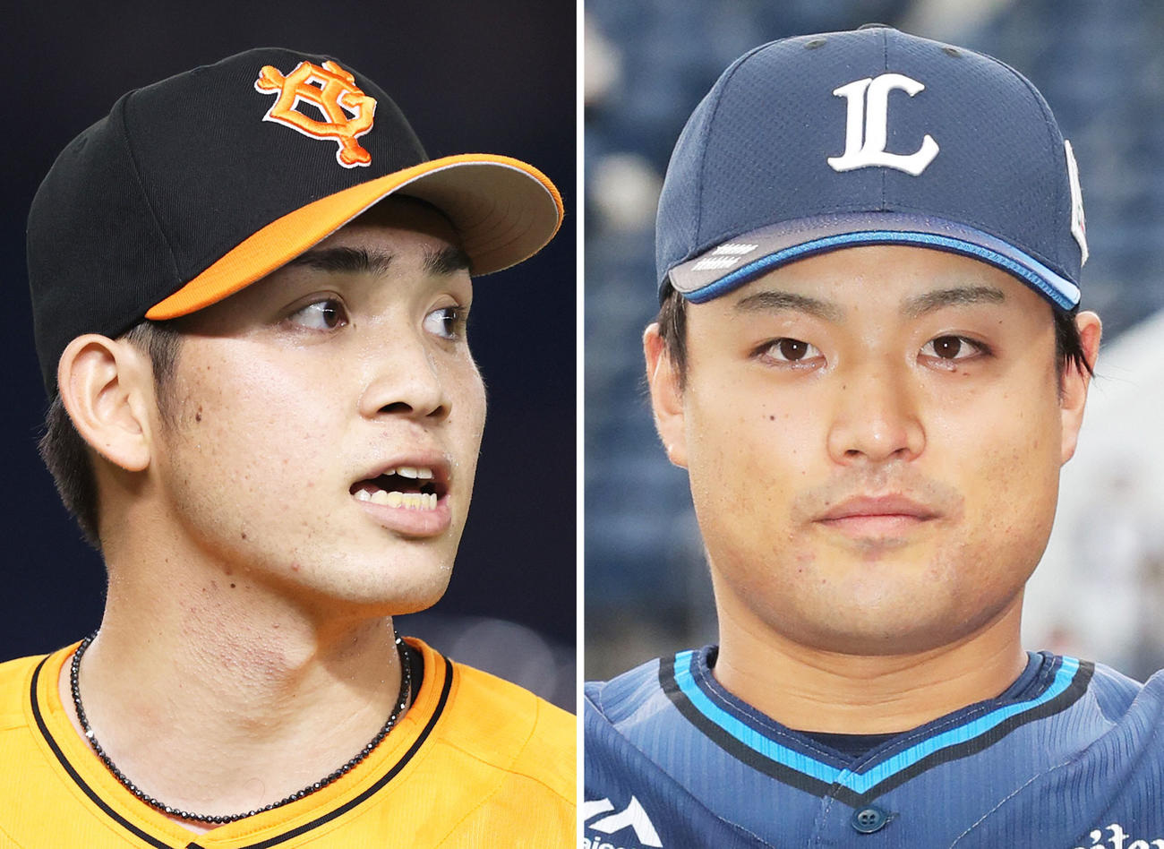 巨人高橋優貴、西武松本航（右）
