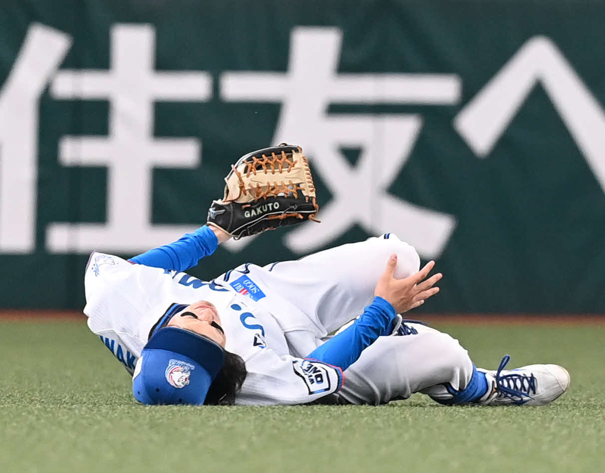 30日、打球を追い負傷した若林楽人（撮影・たえ見朱実）