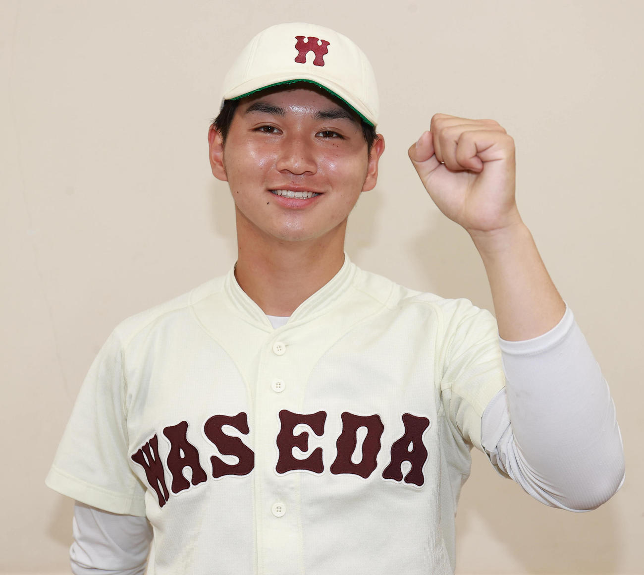 東大対早大　先発し5回無失点で勝利投手となった早大・清水成（撮影・野上伸悟）