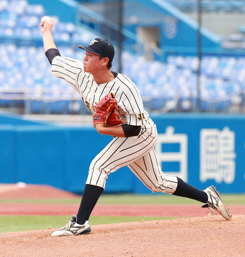 西日本工大対上武大　力投する上武大・加藤（撮影・野上伸悟）