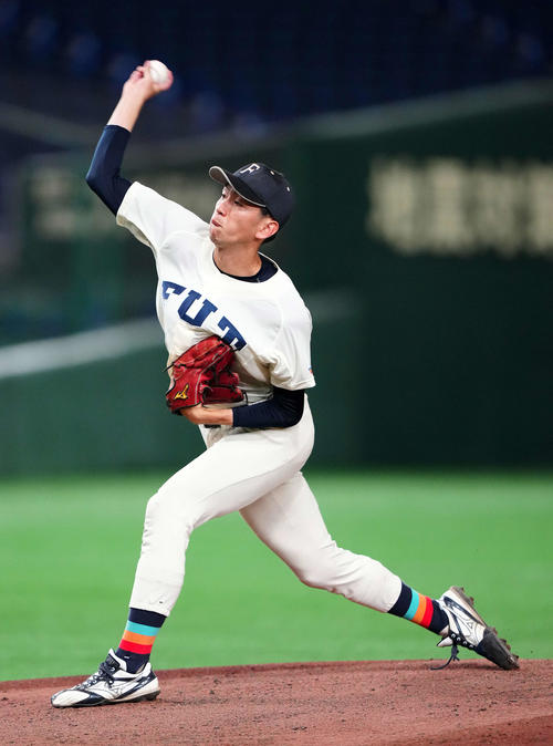 北海学園大対福井工大　福井工大先発の前川（撮影・江口和貴）