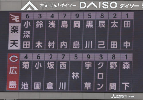 広島対楽天　両軍スタメン（撮影・加藤孝規）