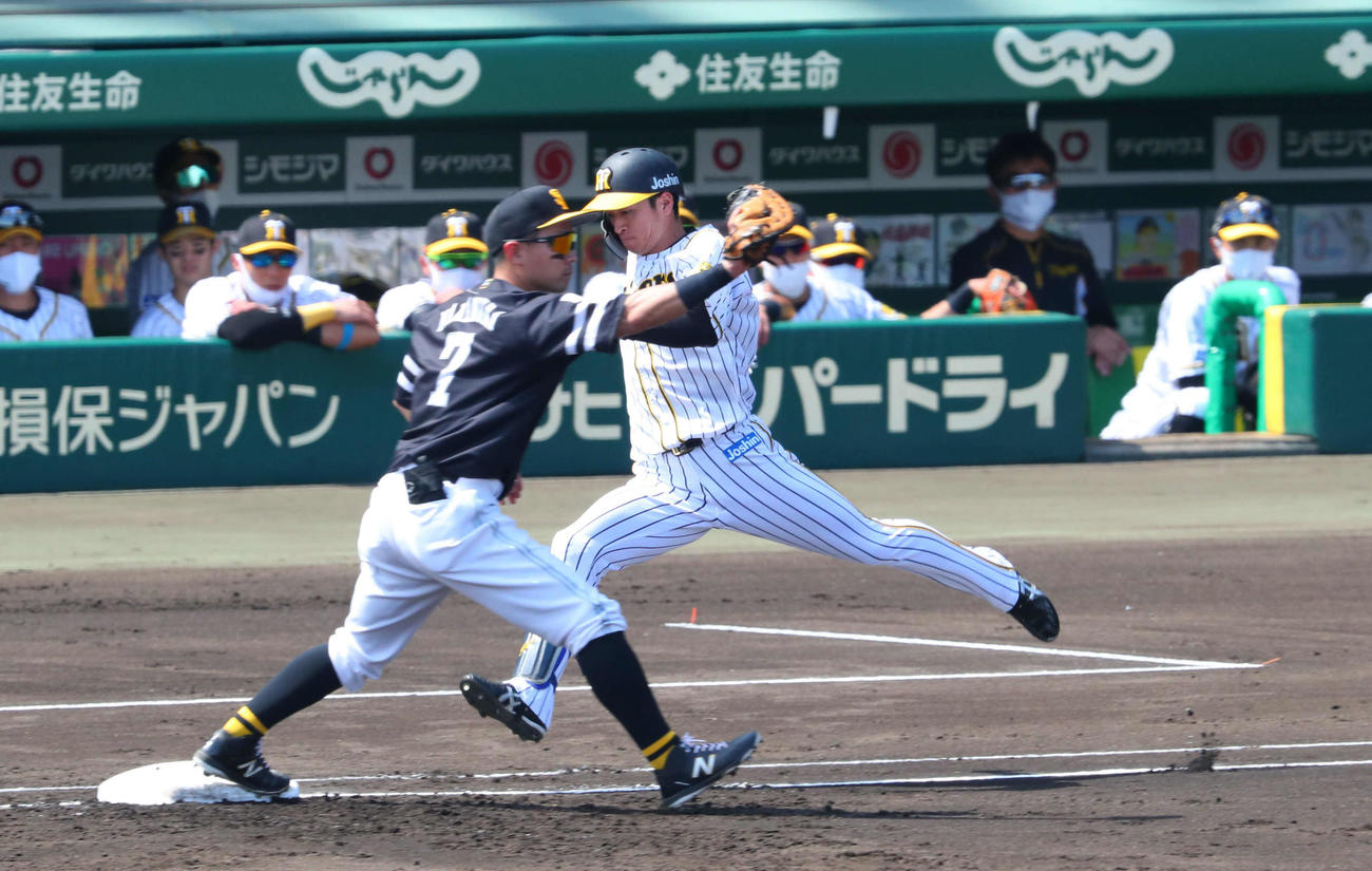 阪神対ソフトバンク　1回裏阪神無死、近本は三ゴロに倒れる（撮影・宮崎幸一）