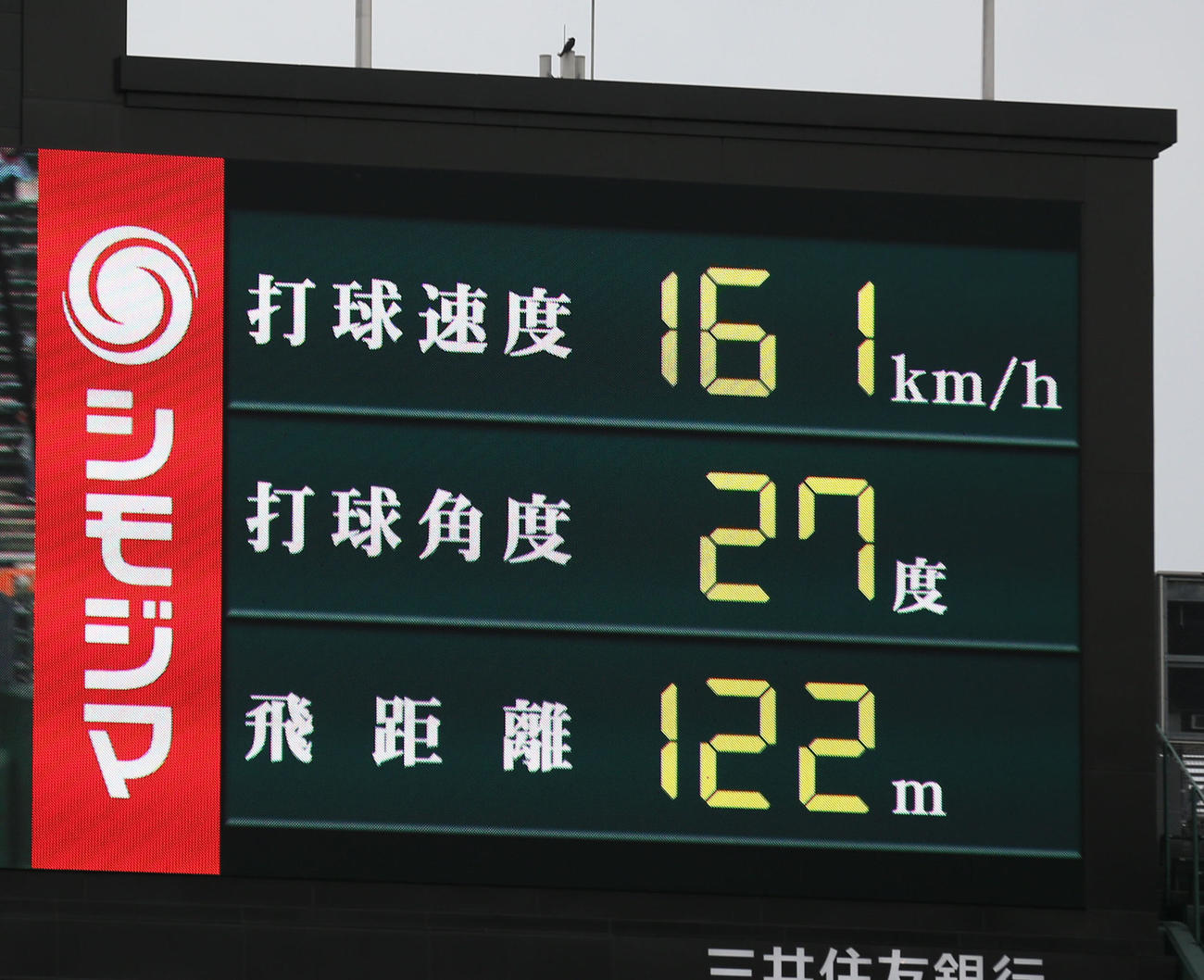 阪神対ソフトバンク　8回裏阪神2死三塁、マルテの左越え2点本塁打トラックマン数値（撮影・上山淳一）