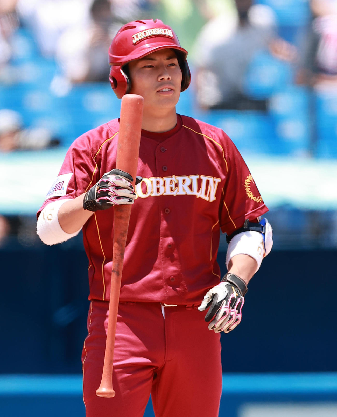 桜美林大対上武大　9回表桜美林大無死、代打で登場した松江（撮影・野上伸悟）