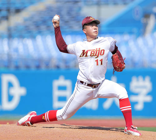 福井工大対名城大　名城大先発で力投する松本（撮影・河田真司）