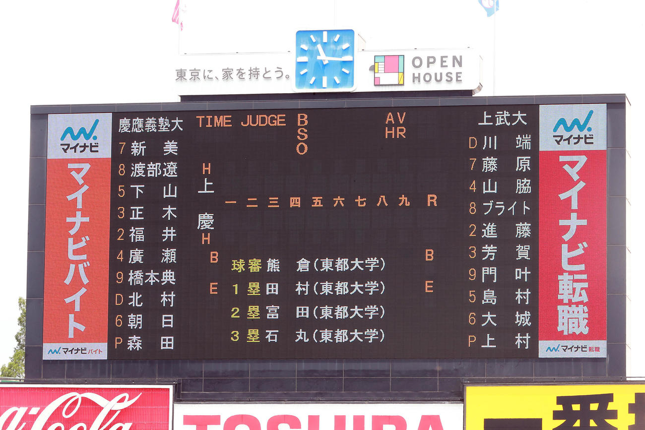 上武大対慶大　両校のスターティングメンバー（撮影・野上伸悟）
