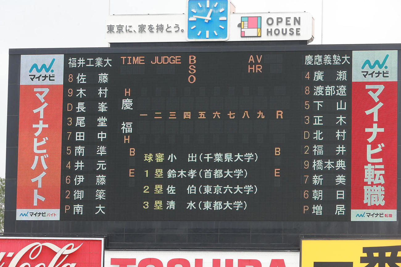 慶大対福井工大　両校のスターティングメンバー（撮影・野上伸悟）