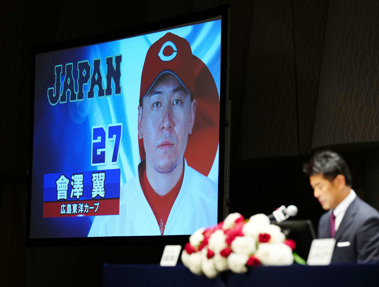 東京五輪日本代表に内定し侍ジャパン稲葉監督に発表される広島会沢（撮影・江口和貴）