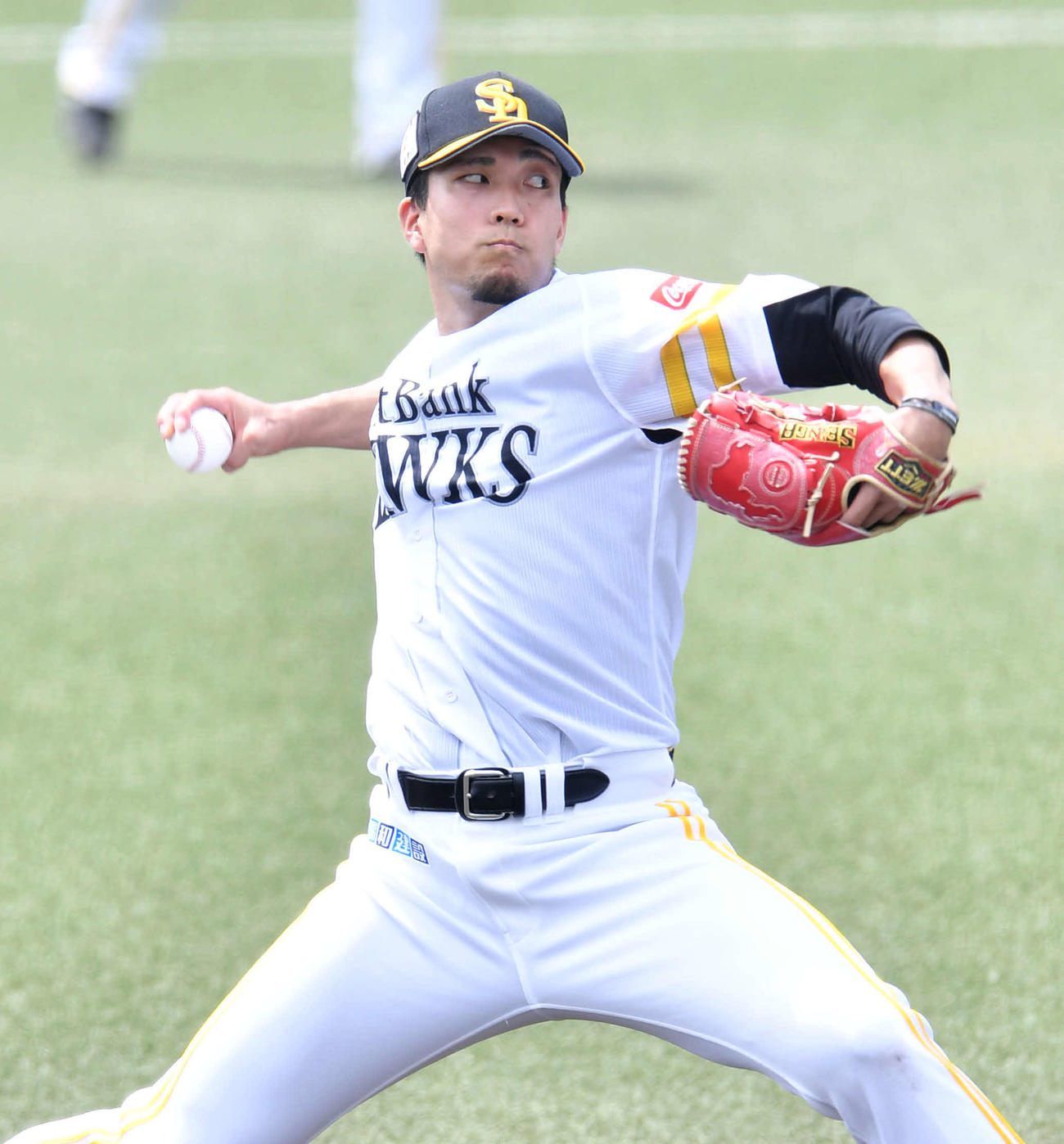 火の国サラマンダーズとの練習試合に先発した千賀（撮影・岩下翔太）