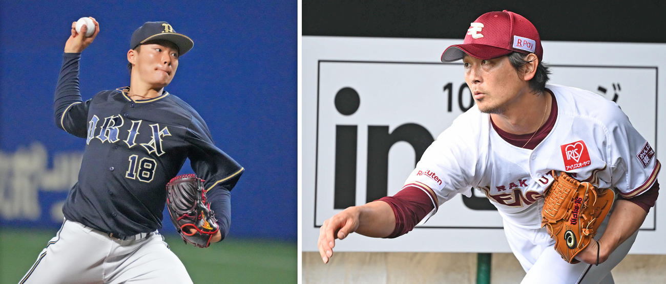 オリックス山本由伸（左）と楽天涌井秀章