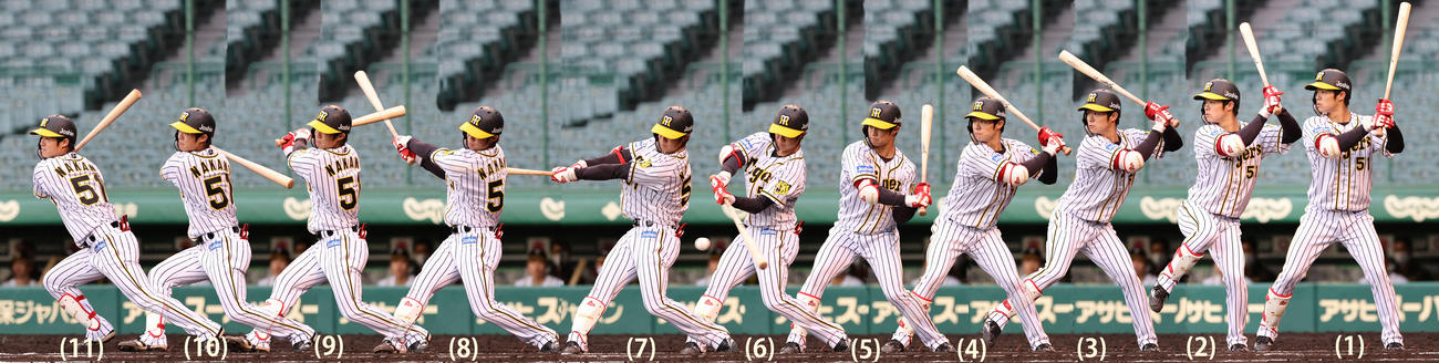 5月2日、広島戦（甲子園）6回先頭打席の連続写真
