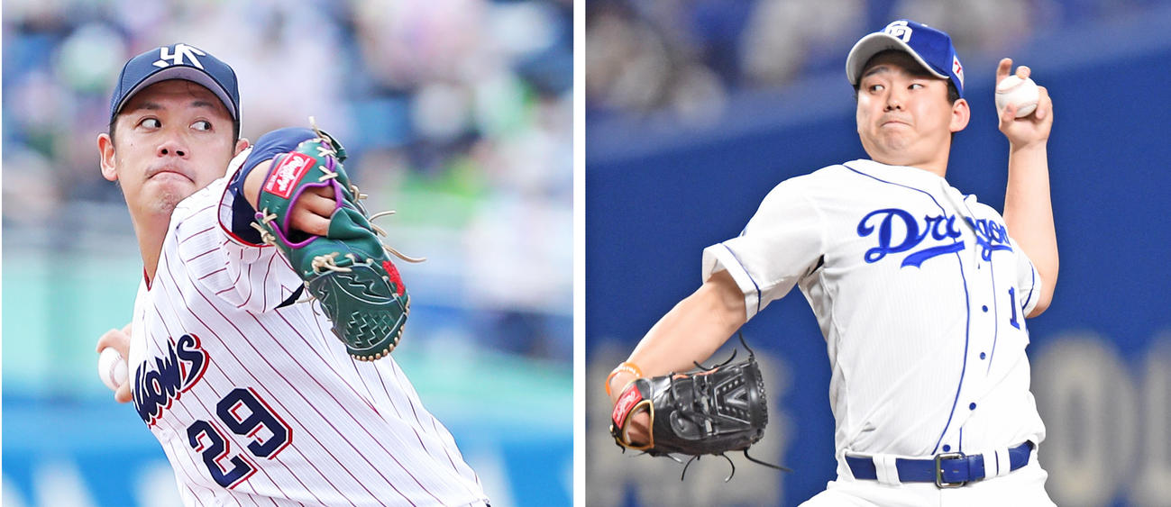 ヤクルト小川泰弘（左）と中日小笠原慎之介