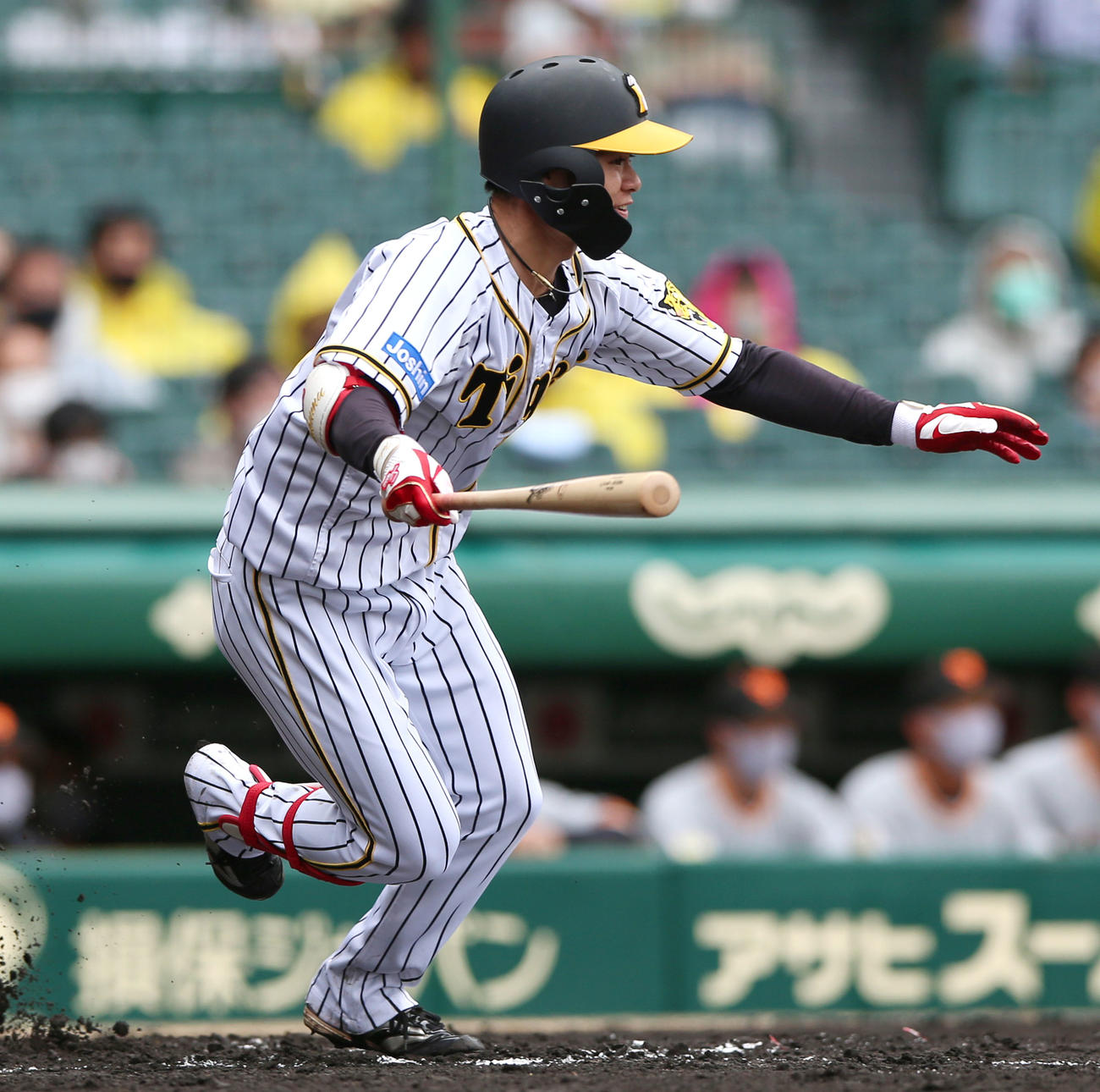 阪神対巨人　1回裏阪神無死一塁、中野は中前打を放つ（撮影・上山淳一）