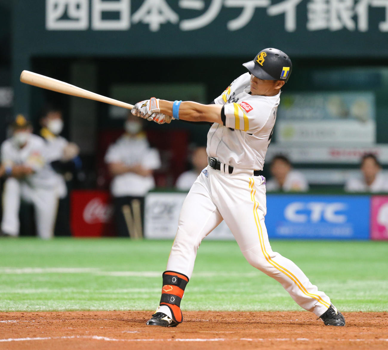 ソフトバンク対日本ハム　5回裏ソフトバンク無死、谷川原は右越えの先制本塁打を放つ（撮影・屋方直哉）