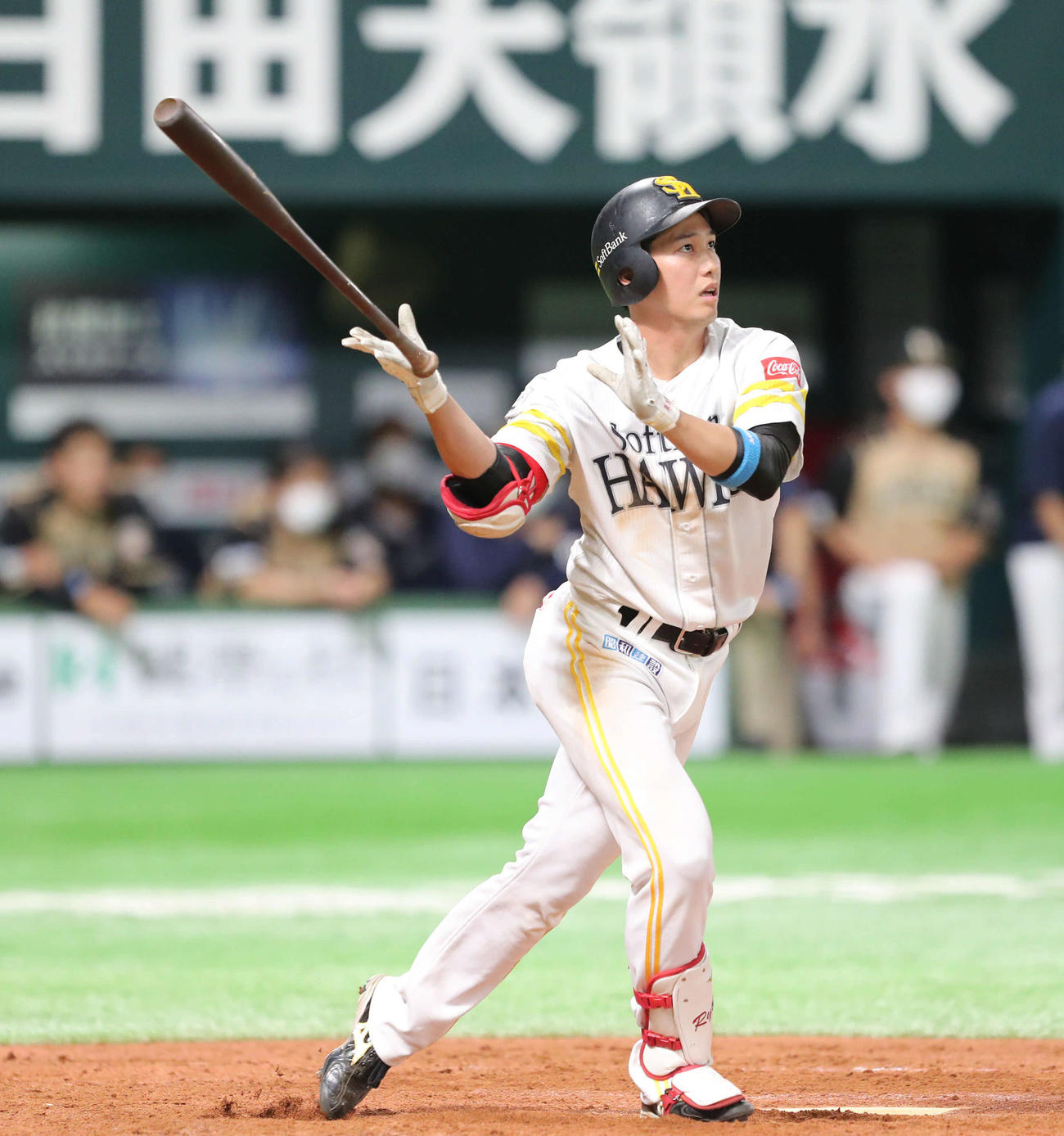 ソフトバンク対日本ハム　9回裏ソフトバンク2死、栗原陵矢は右越えに同点本塁打を放つ（撮影・梅根麻紀）