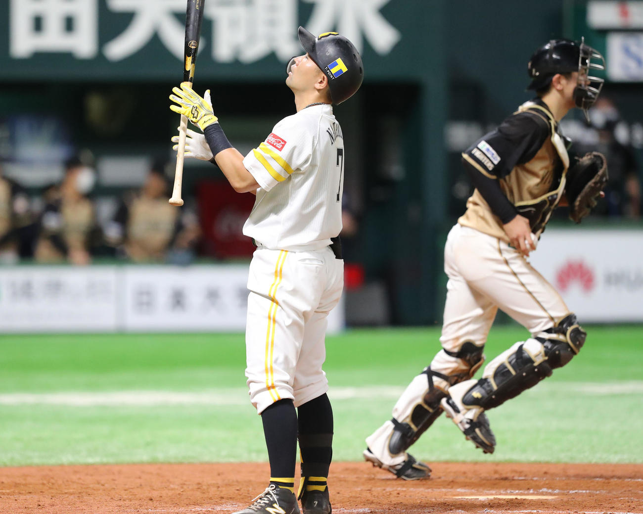 ソフトバンク対日本ハム　9回裏ソフトバンク2死、中村晃は空振りの三振に終わる（撮影・梅根麻紀）