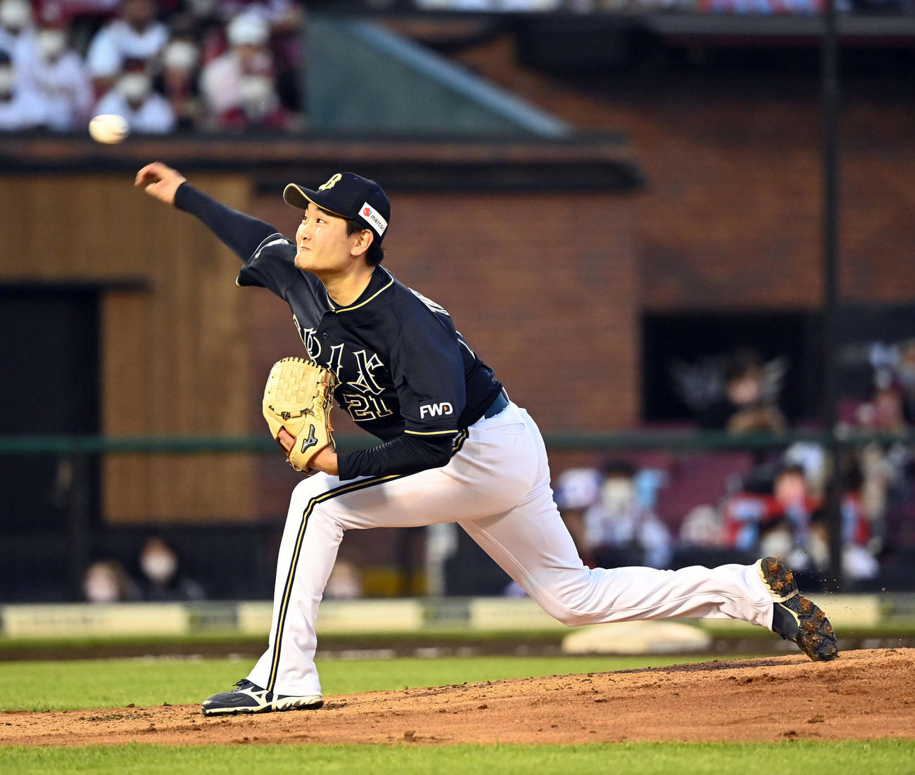 楽天対オリックス　オリックスの先発竹安（撮影・たえ見朱実）