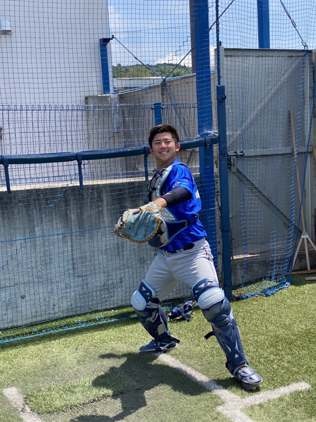 日本製紙石巻の井町大生捕手は近大の同期・阪神佐藤輝と再びプロの舞台でのプレーを目指す＝2021年6月21日、日本製紙石巻提供