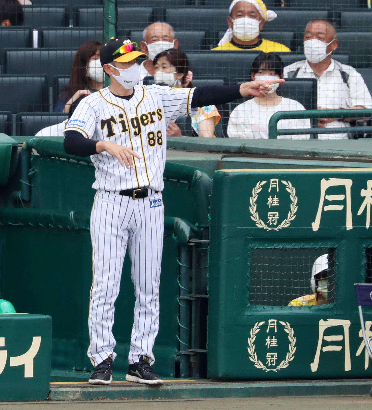 阪神対DeNA 5回裏阪神無死、秋山に代えて代打木浪を告げる矢野監督（撮影・加藤哉）