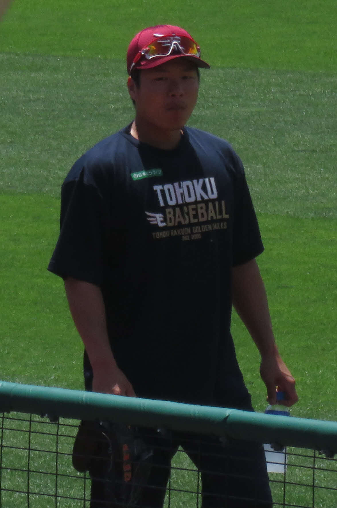 楽天生命パークでの投手練習に参加した楽天釜田（撮影・桑原幹久）