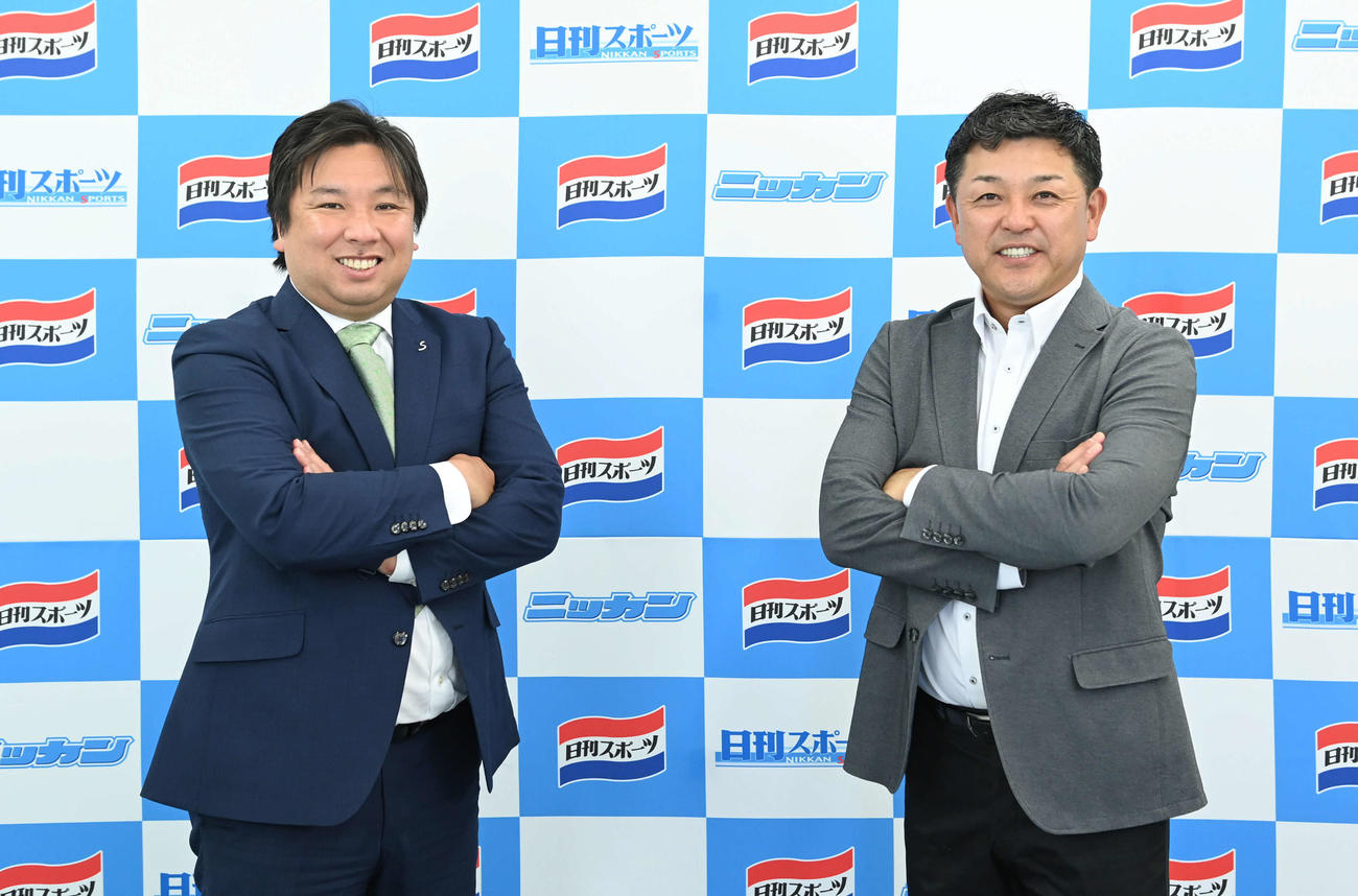 21年のペナント順位予想を行った里崎智也氏（左）と谷繁元信氏の日刊スポーツが誇る名捕手コンビ