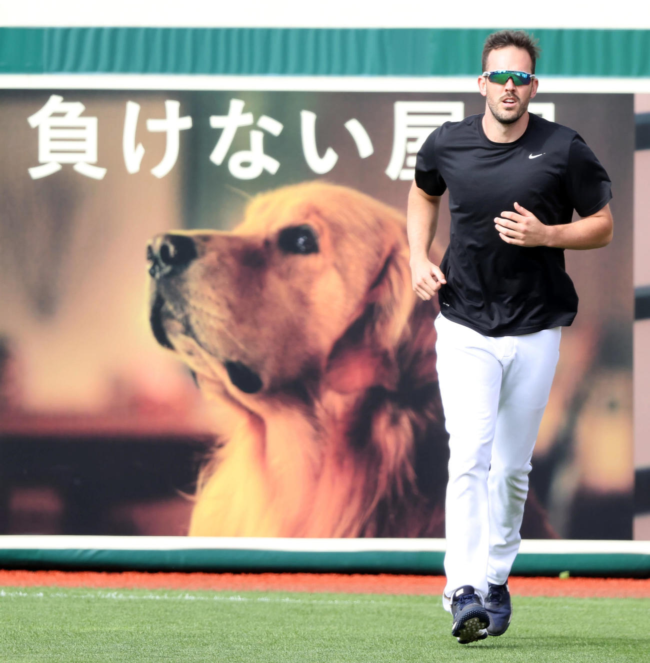 楽天対日本ハム　試合前、前日先発登板の日本ハムのバーヘイゲンはランニングで調整する（撮影・垰建太）