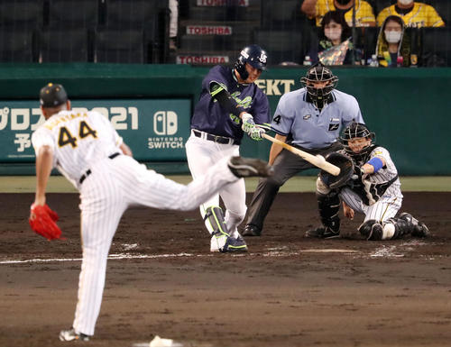 阪神対ヤクルト　4回表ヤクルト無死、村上は右越え本塁打を放つ。投手はアルカンタラ（撮影・加藤哉）