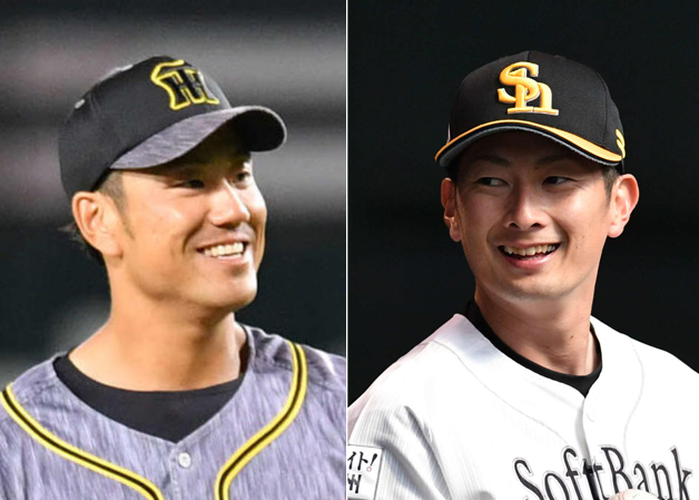 阪神中谷将大（左）とソフトバンク二保旭