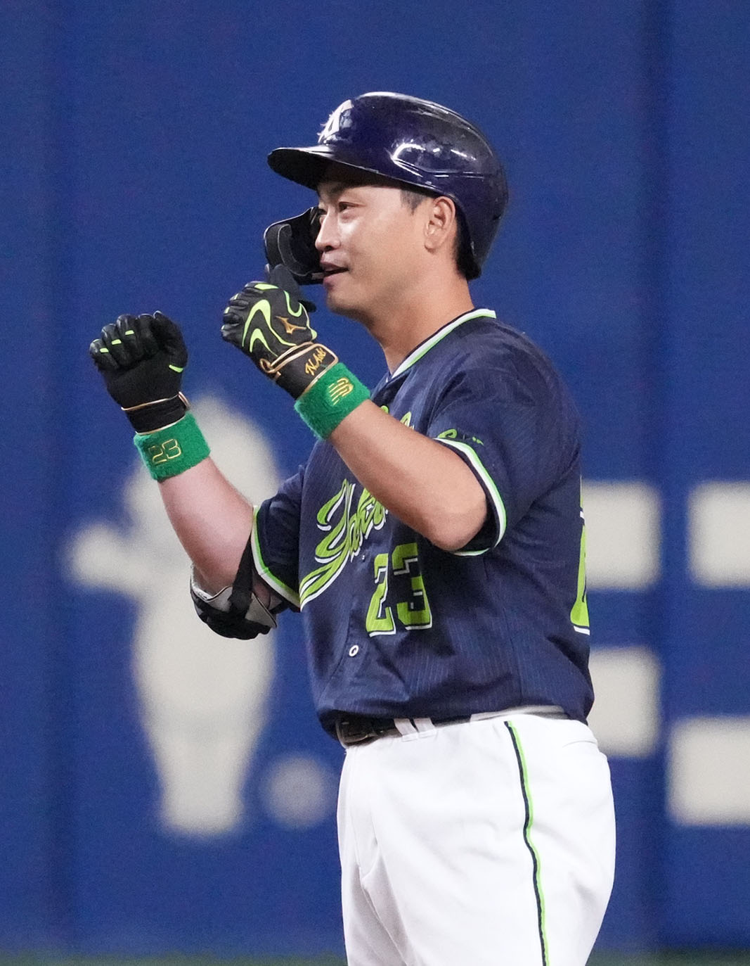 中日対ヤクルト　6回表ヤクルト1死満塁、左2点適時二塁打を放った青木（撮影・森本幸一）