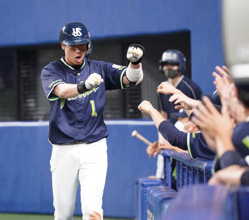 中日対ヤクルト　7回表ヤクルト無死、左越え本塁打を放った山田（撮影・森本幸一）